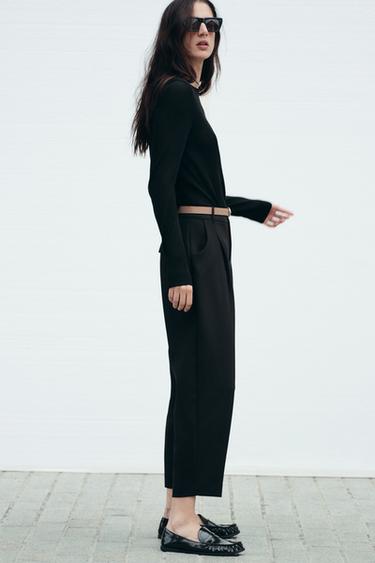 PLEATED TROUSERS WITH BELT - Black by Zara