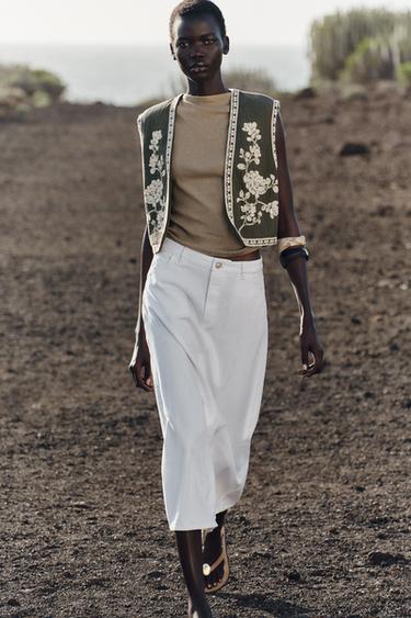 EMBROIDERED WAISTCOAT - Khaki by Zara - Image 0