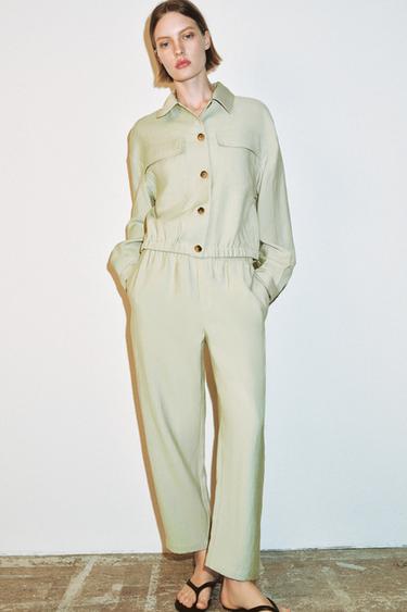 CARROT FIT TROUSERS WITH ELASTIC WAIST - Sea green by Zara