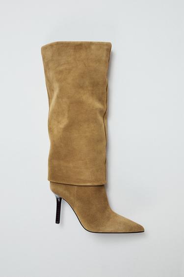 SPLIT SUEDE HEELED BOOTS - Sand Brown by Zara