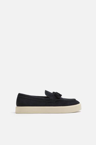 CASUAL LEATHER TASSEL LOAFERS - Blue by Zara
