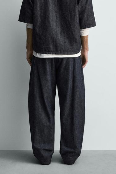 BALLOON FIT PLEATED TROUSERS - Blue / Indigo by Zara