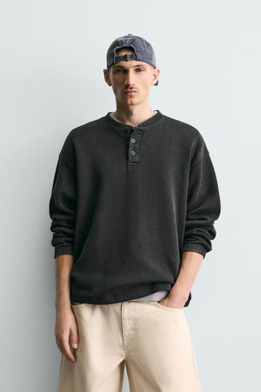 TEXTURED HENLEY SWEATSHIRT - Dark anthracite by Zara