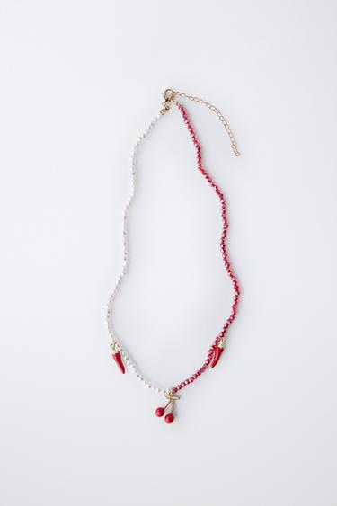 PEPPER AND CHERRY BEADED PENDANT - Red by Zara