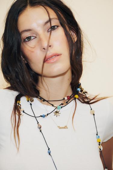 MULTI-WAY BEADED CHARM CORD NECKLACE - Black by Zara - Image 0