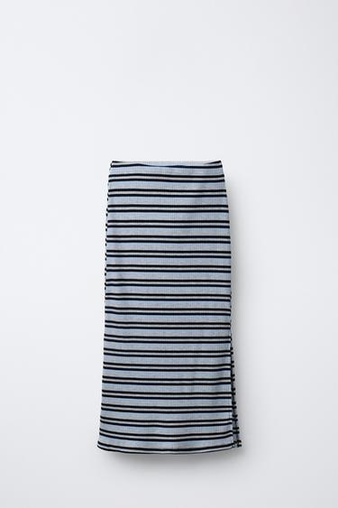STRIPED MIDI SKIRT - Grey by Zara - Image 0
