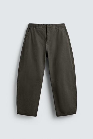 WASHED BALLOON FIT TROUSERS - Dark khaki by Zara