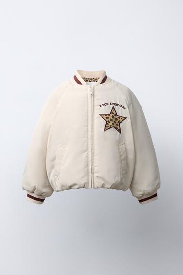 BOMBER JACKET WITH ANIMAL PRINT PATCHES - Ecru by Zara