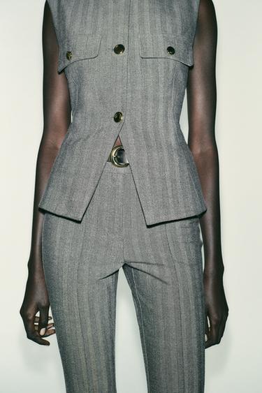 HERRINGBONE FLARED WAISTCOAT - Grey by Zara