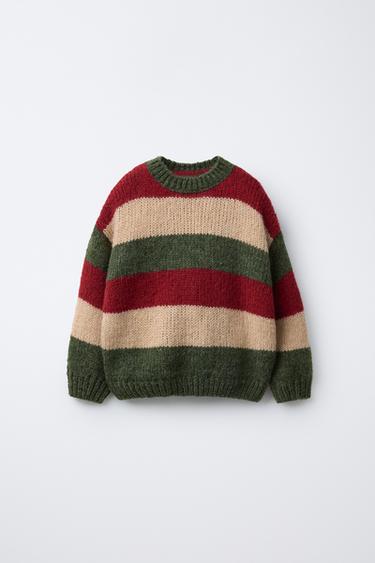 STRIPED WOOL BLEND KNIT JUMPER - Ecru / Maroon by Zara