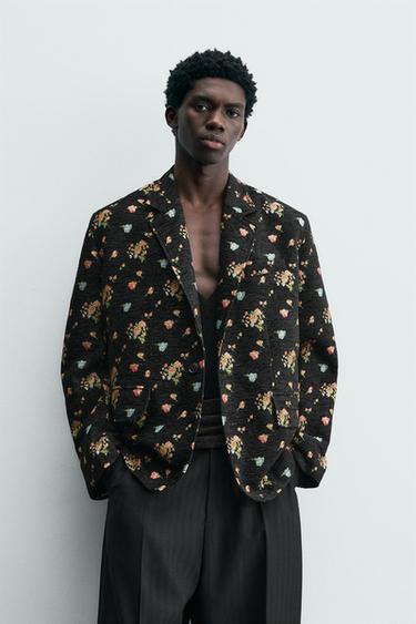 LIMITED EDITION FLORAL JACQUARD BLAZER - black/yellow by Zara