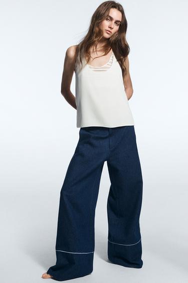 CONTRAST TRIM WIDE-LEG TROUSERS - Blue by Zara - Image 0