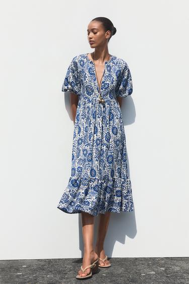 PRINTED MIDI DRESS - Blues by Zara - Image 0