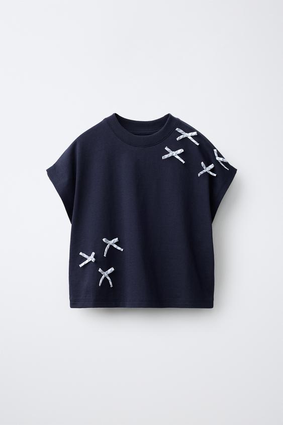BOW T-SHIRT - Navy blue by Zara - Image 0