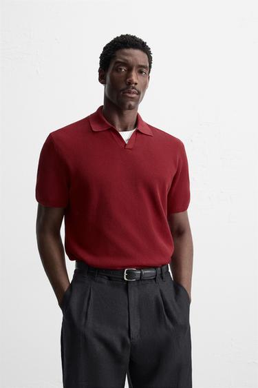 TEXTURED KNIT POLO SHIRT - Red by Zara