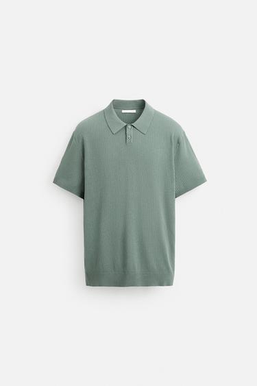 RIB KNIT POLO SHIRT - Blue green by Zara