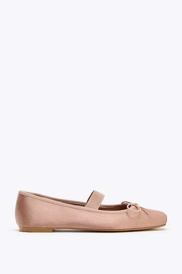 SATIN BALLET FLATS WITH BOW - Pink by Zara