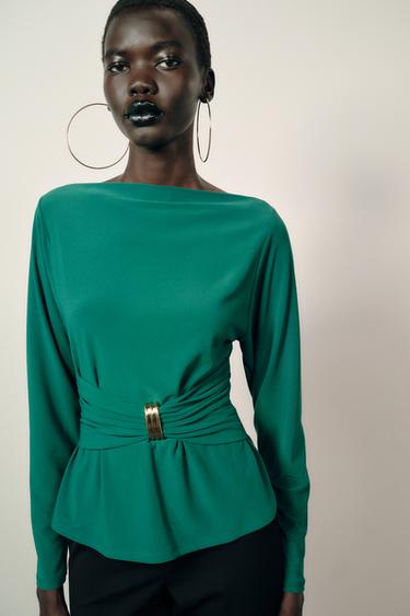 DRAPED WAIST TOP - Green by Zara