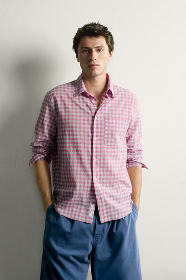 RELAXED FIT CHECK SHIRT - Pink by Zara