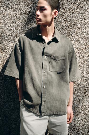 WASHED TEXTURED SHIRT - Brown / Taupe by Zara