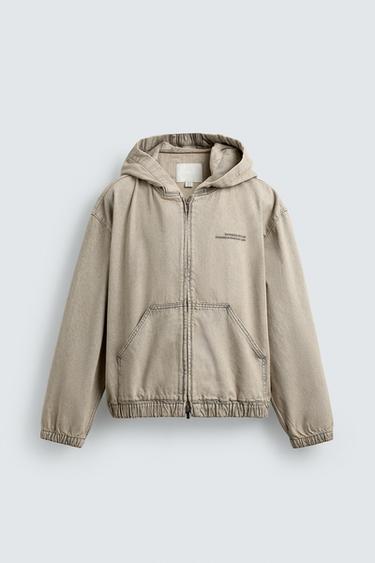 EMBROIDERED HOODED DENIM JACKET - Ecru / Brown by Zara