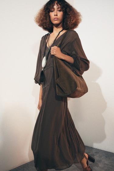 EMBROIDERED BEADED DRESS ZW COLLECTION - Mink by Zara