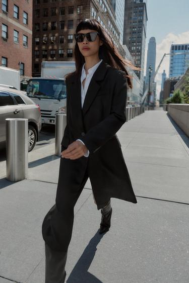 LONG COAT WITH SHOULDER PADS - Black by Zara