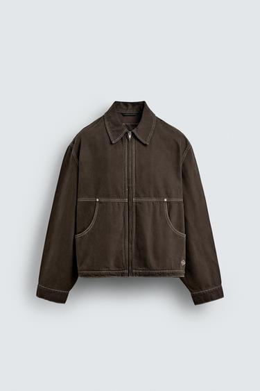 CONTRAST STITCH WASHED JACKET - Brown by Zara