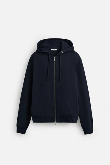 BASIC HOODIE WITH ZIP - Navy blue by Zara