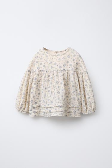 COTTON GAUZE BLOUSE WITH FLORAL PRINT - Beige by Zara