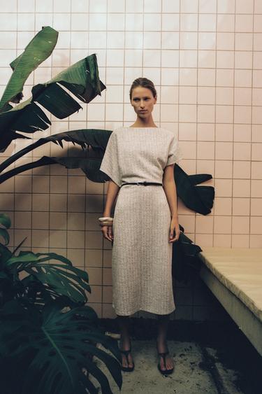 TEXTURED MIDI DRESS WITH BELT - Ecru / Beige by Zara - Image 0