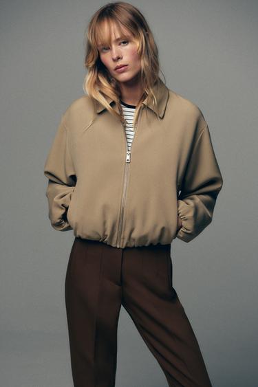 PUFF-SLEEVE BOMBER JACKET - camel by Zara