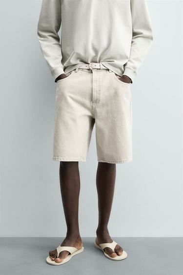 REGULAR FIT DENIM BERMUDA SHORTS - Sand by Zara