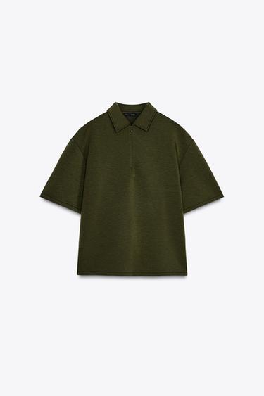 ZIP-UP POLO TOP - Dark khaki by Zara