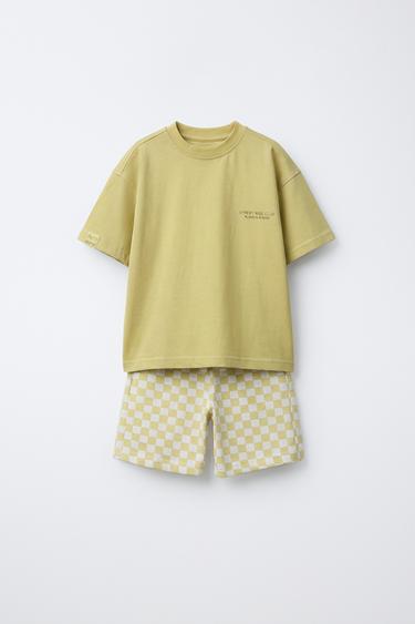 CHECKERBOARD T-SHIRT AND BERMUDA SHORTS SET - Light green by Zara