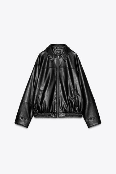 LEATHER EFFECT BOMBER JACKET - Black by Zara