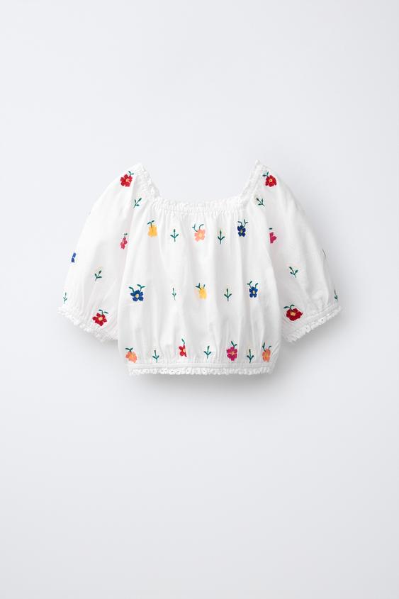 EMBROIDERED FLORAL PUFF SLEEVE BLOUSE - Multicoloured by Zara - Image 0