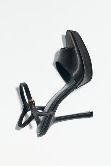 SATIN-EFFECT HEELED SANDALS - Black by Zara