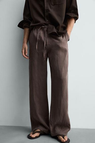100% LINEN RELAXED FIT TROUSERS - Brown / Taupe by Zara