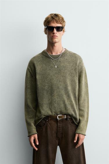 WASHED COTTON SWEATER - washed green by Zara