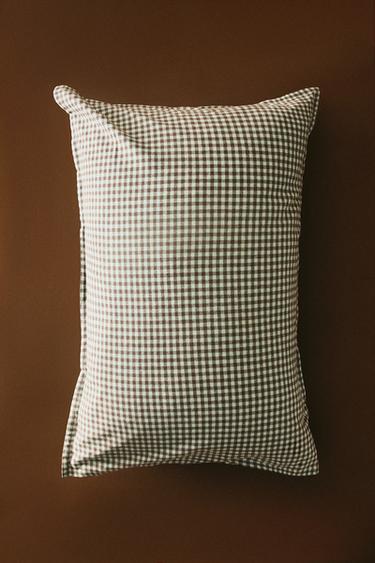 CHILDREN'S GINGHAM FLANNEL PILLOWCASE - Greenish by Zara