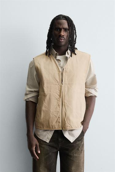 WASHED TOPSTITCHED WAISTCOAT - Sand by Zara