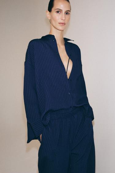 STRIPED JACQUARD SHIRT ZW COLLECTION - Navy blue by Zara
