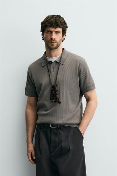RIBBED KNIT POLO SHIRT - Stone by Zara