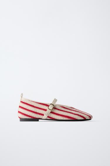 CROCHET BALLET FLATS - Red by Zara