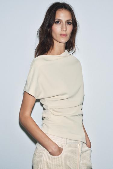 ZW COLLECTION LIMITED EDITION ASYMMETRIC DRAPED BLOUSE - Ecru by Zara