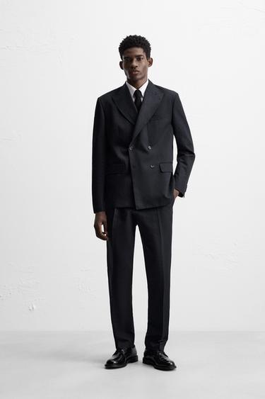 LINEN-COTTON HERRINGBONE SUIT BLAZER - Navy blue by Zara - Image 0