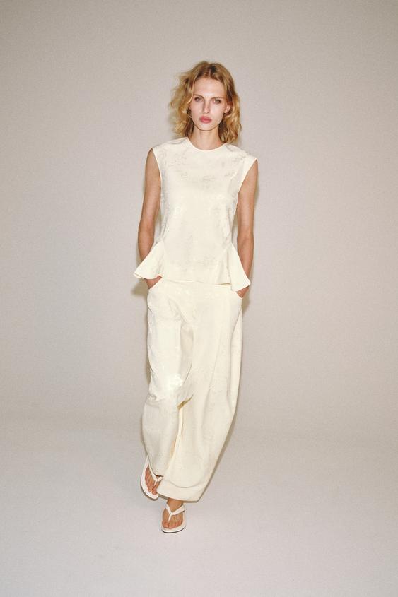 ZW COLLECTION JACQUARD PEPLUM SHIRT - Ecru / Beige by Zara - Image 0