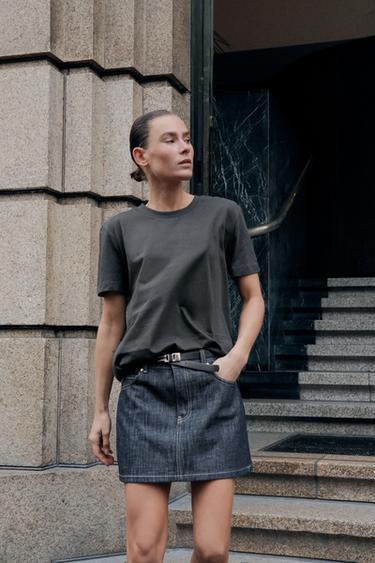 COTTON T-SHIRT WITH ENZYME FINISH - Charcoal by Zara