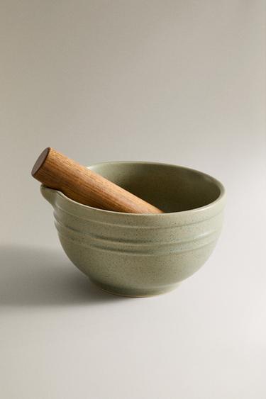 STONEWARE PESTLE AND MORTAR - GREENISH by Zara